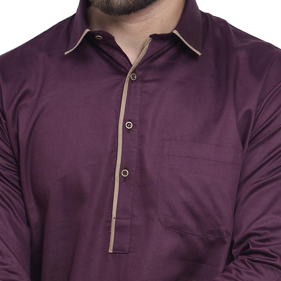 Wine Mens Plain Kurta Shalwar