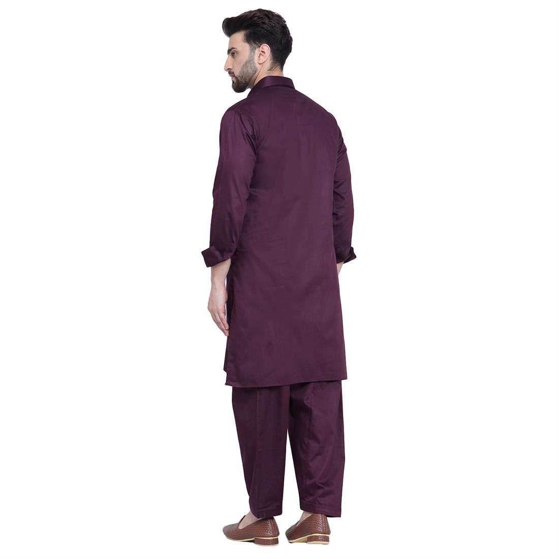 Wine Mens Plain Kurta Shalwar