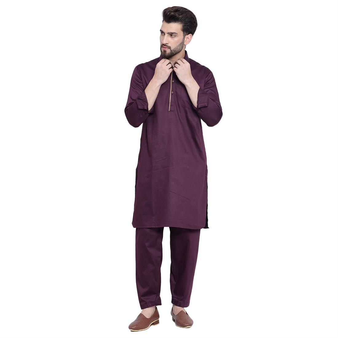 Wine Mens Plain Kurta Shalwar