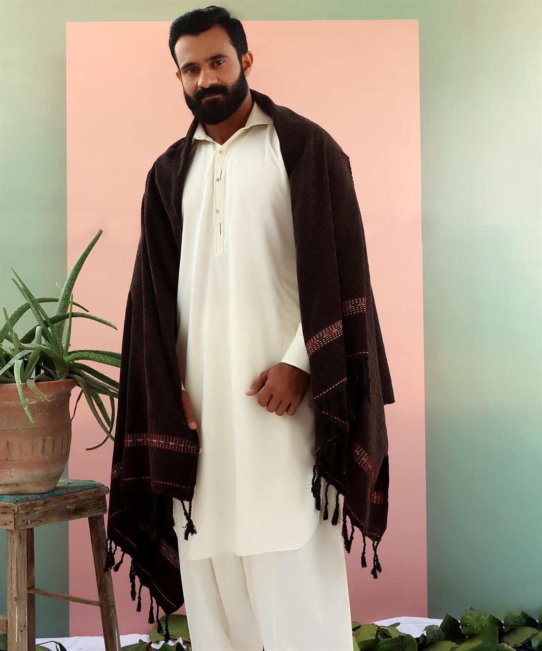 Chocolate Brown Embroidered Afghani Stoles