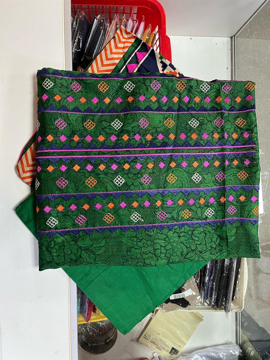 Green Embroidered Chiffon Diamond Classic Lawn Suit