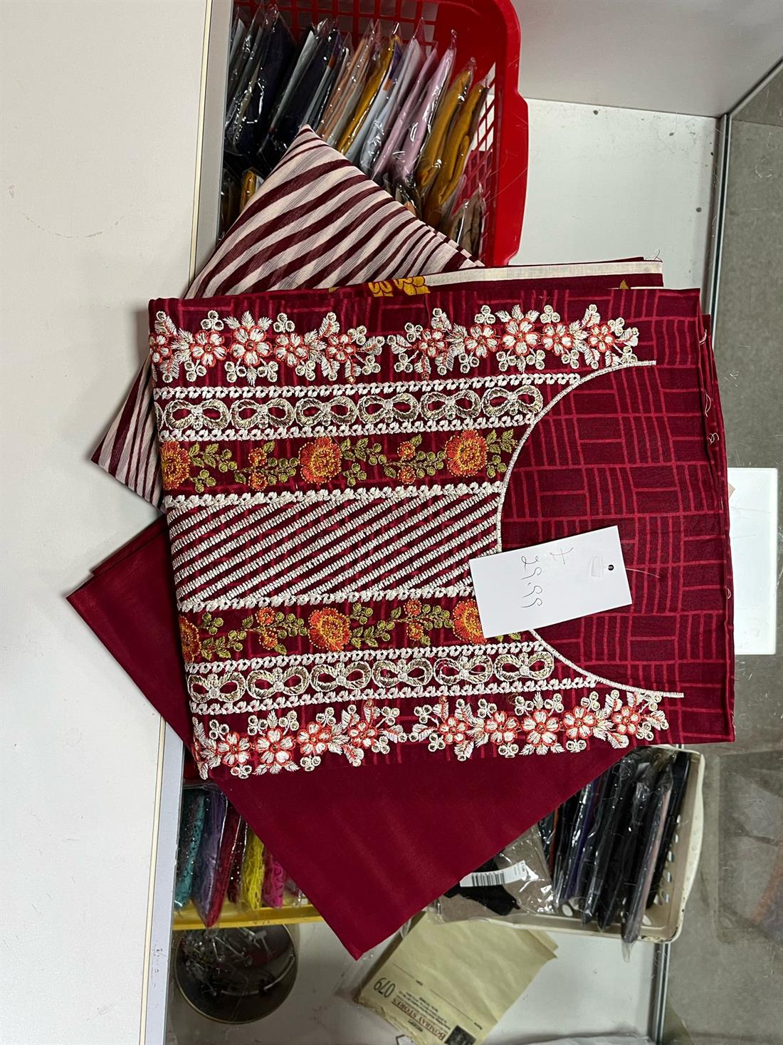 Maroon Embroidered Chiffon Tawakkal Lawn Suit