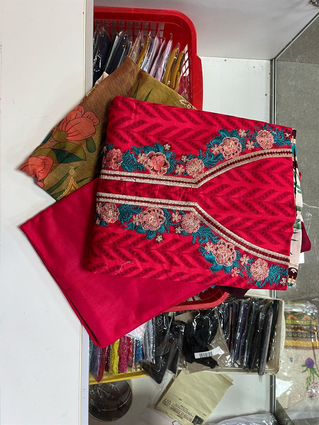 Red Embroidered Chiffon Anaya Lawn Suit