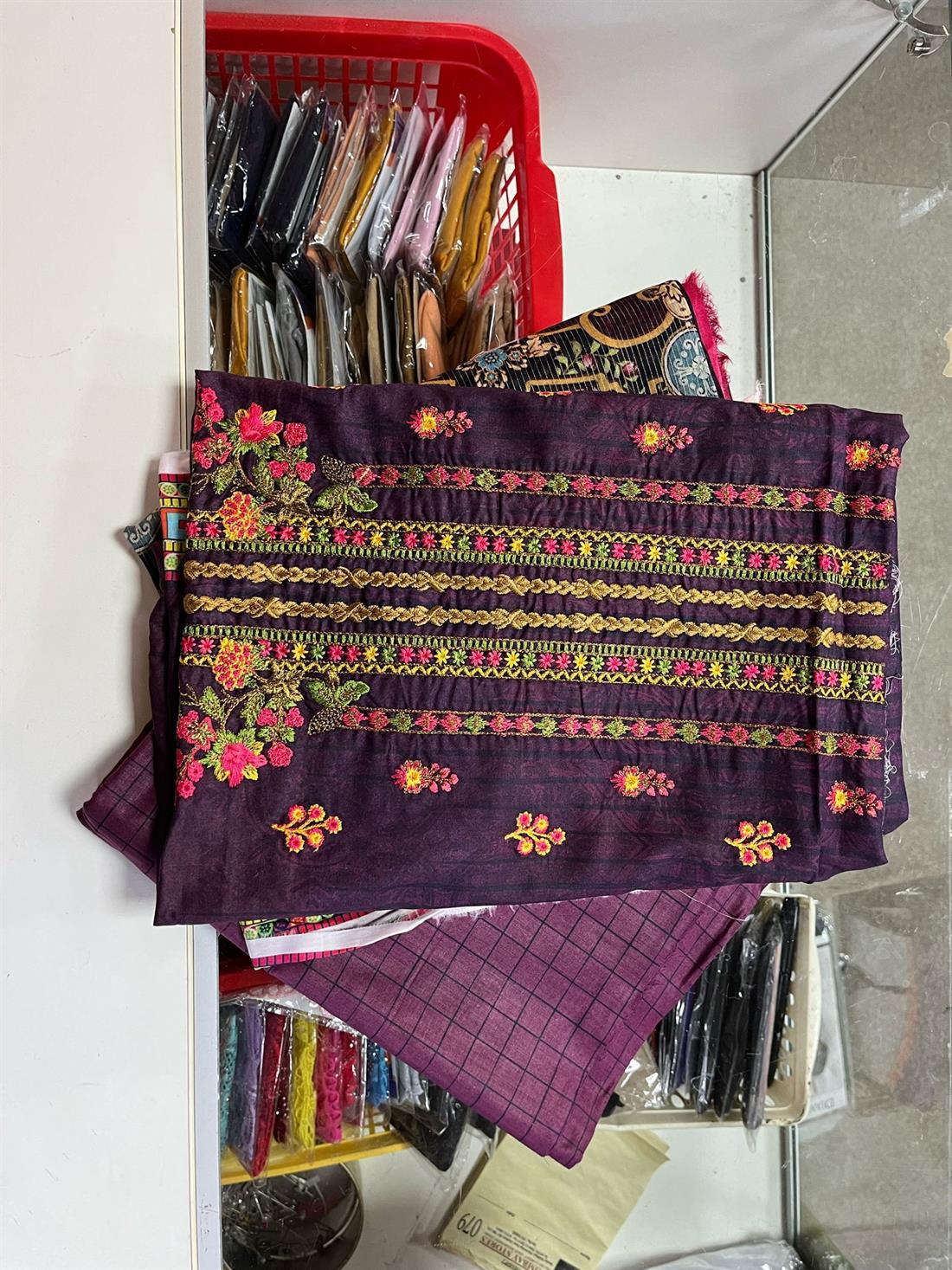 Plum Embroidered Chiffon Diamond Supreme Lawn Suit