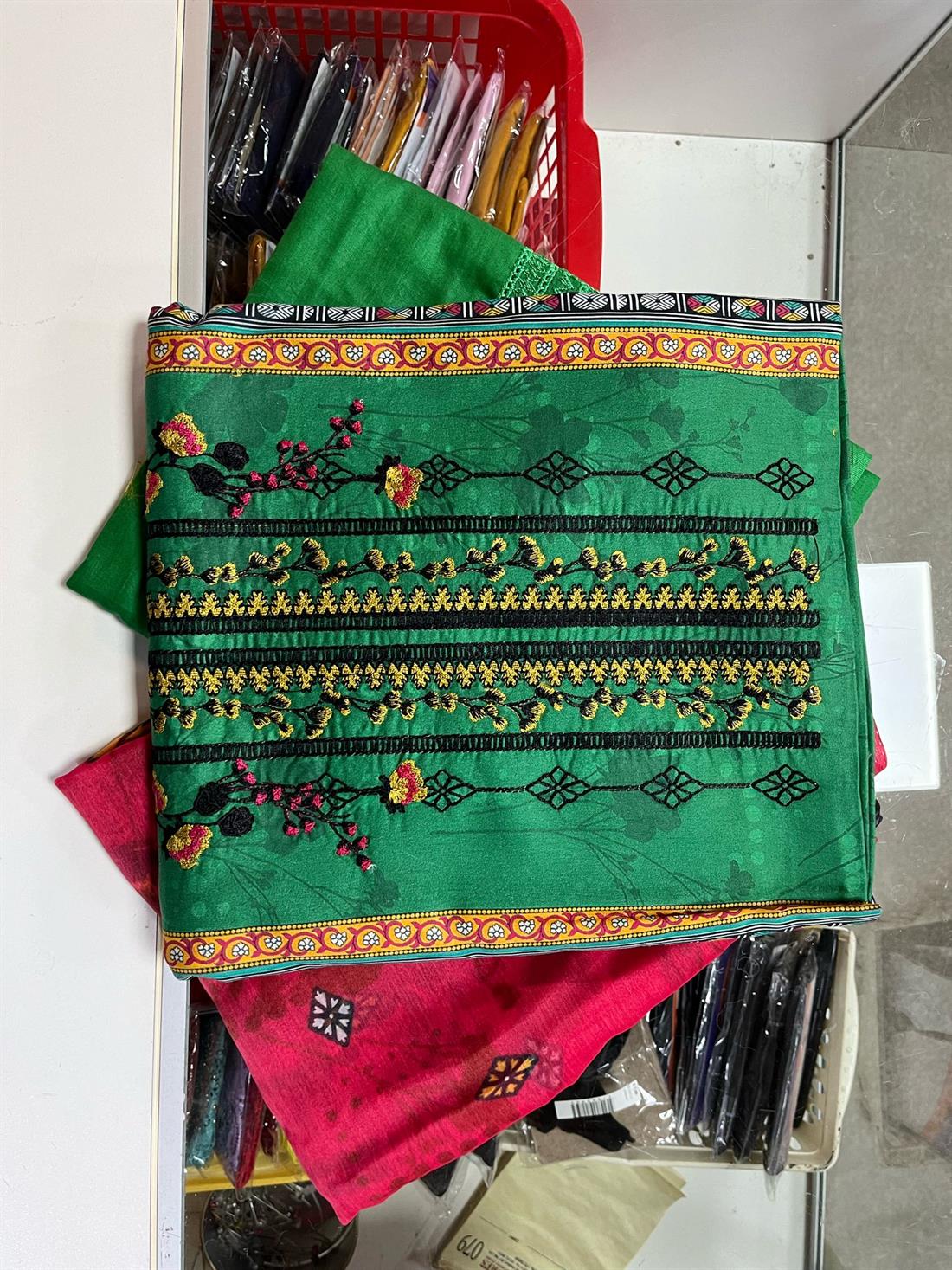 Green Embroidered Chiffon Diamond Supreme Lawn
