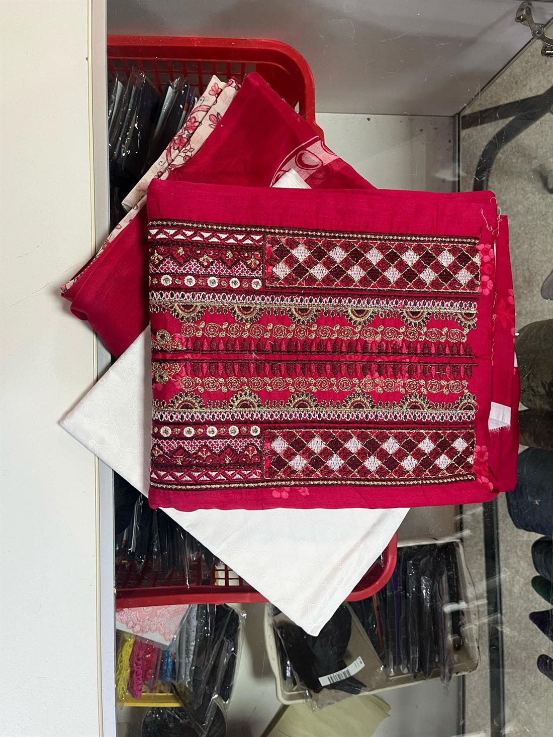 Cerise Embroidered Tawakkal Lawn Suit