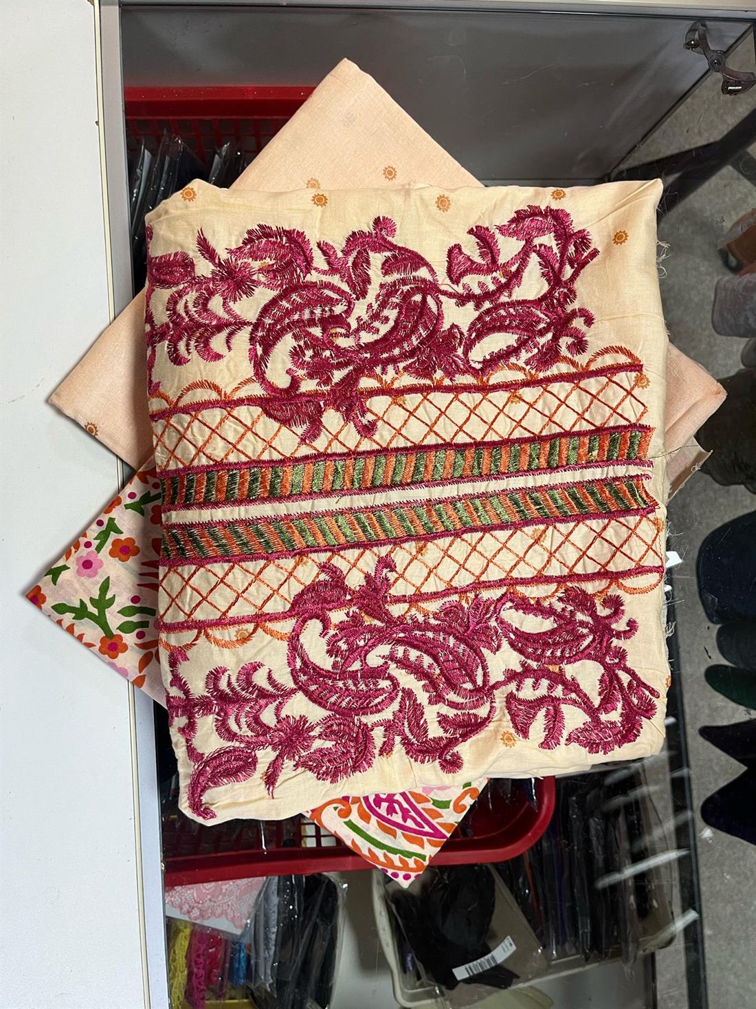 Dark Cream Embroidered Satrangi Lawn Suit