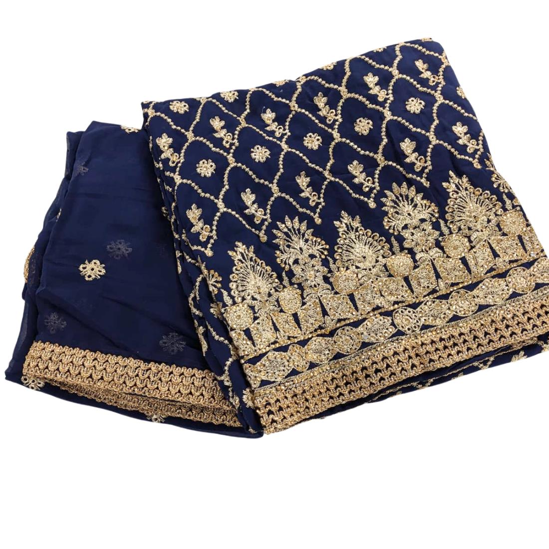 Navy Embroidered Georgette Ladies 3 Piece Unstitched Suit