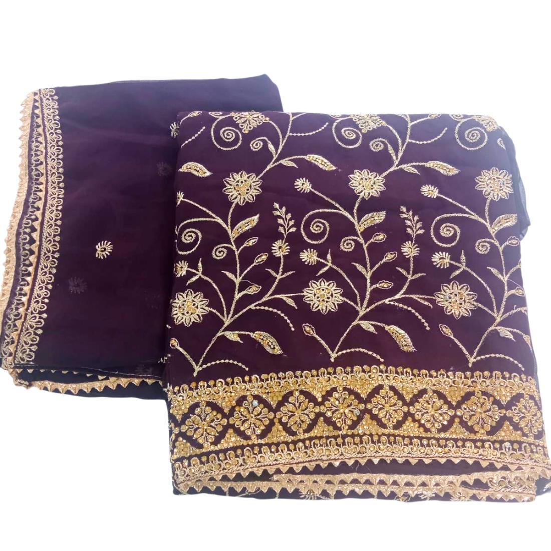 Plum Embroidered Georgette Ladies 3 Piece Unstitched Suit