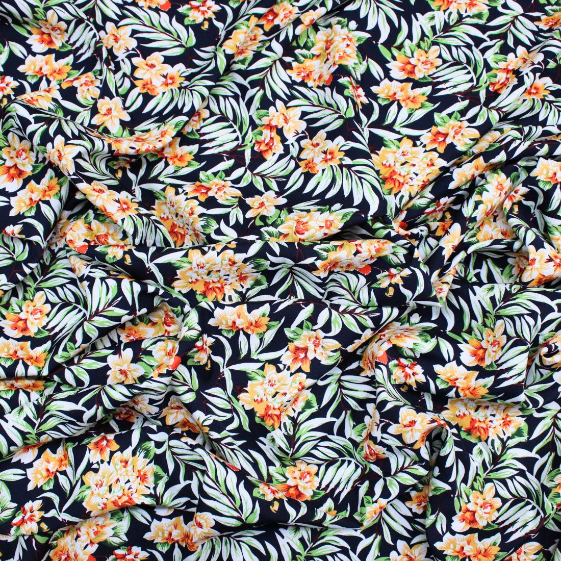 Navy Crepe Printed Viscose Fabric