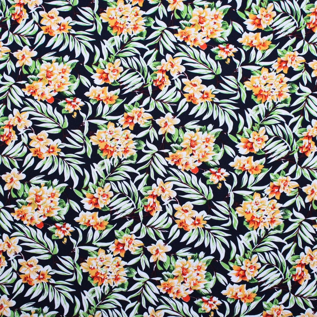 Navy Crepe Printed Viscose Fabric