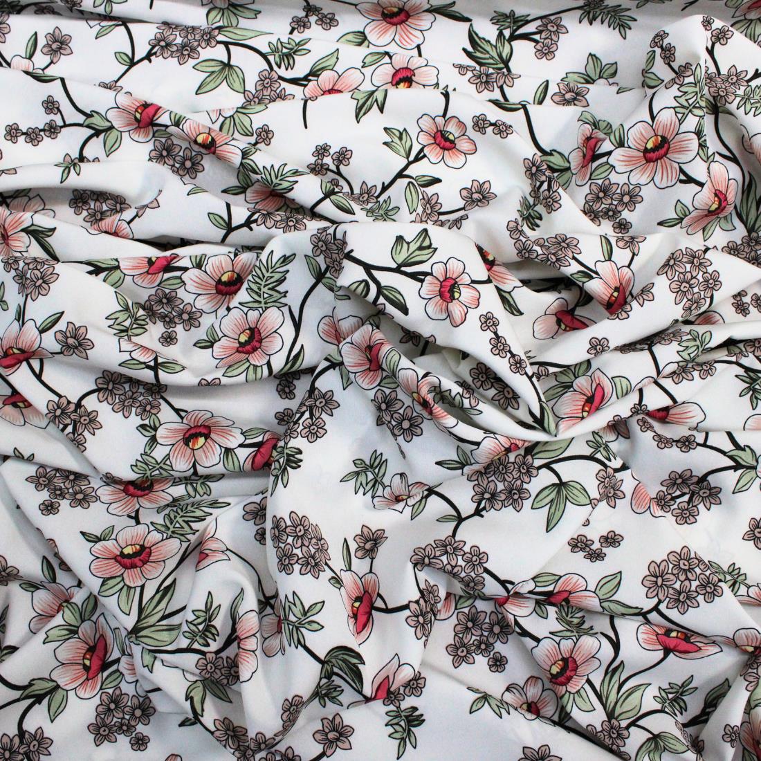 Off White Crepe Printed Viscose Fabric