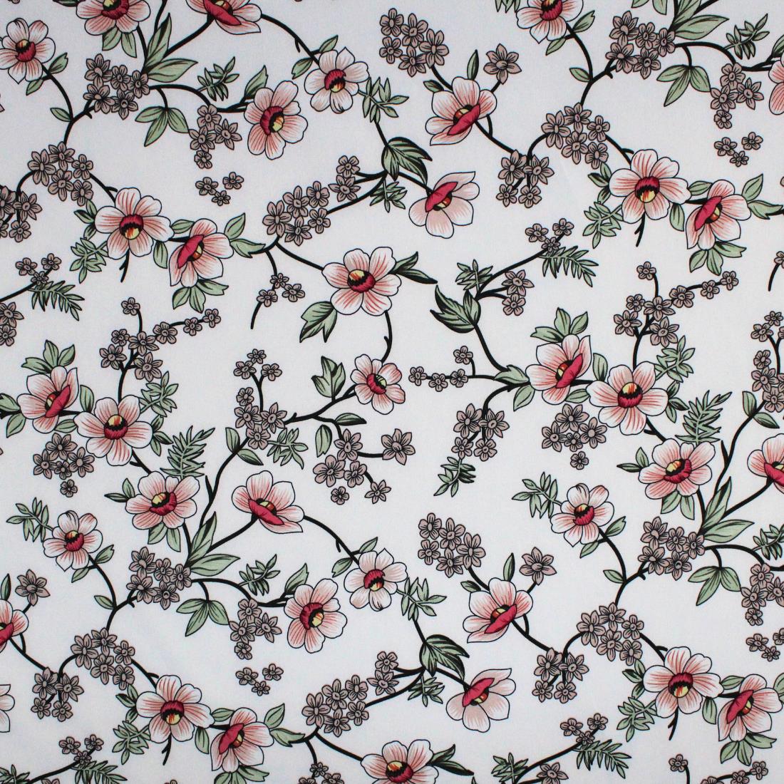 Off White Crepe Printed Viscose Fabric