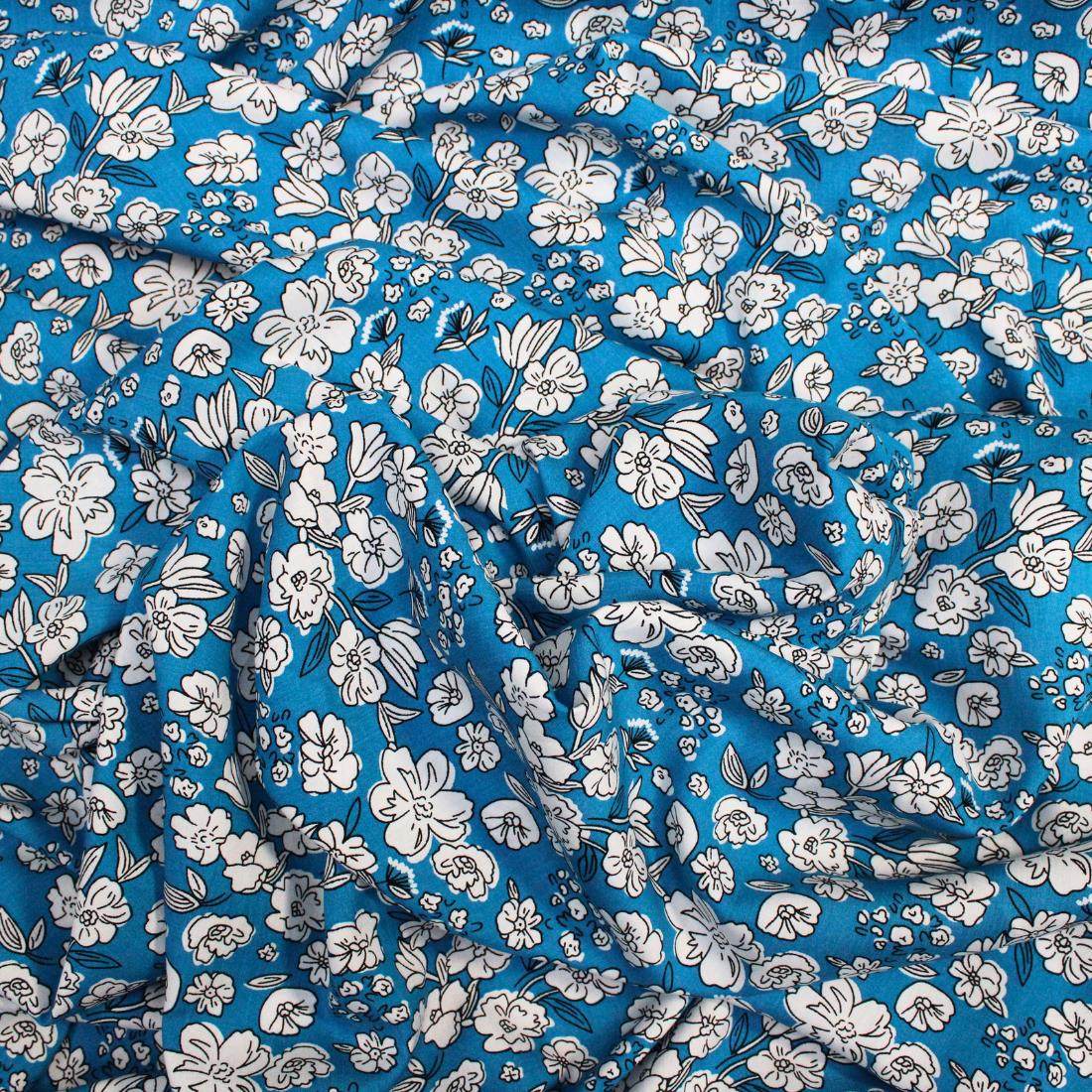 Turquoise Crepe Printed Viscose Fabric