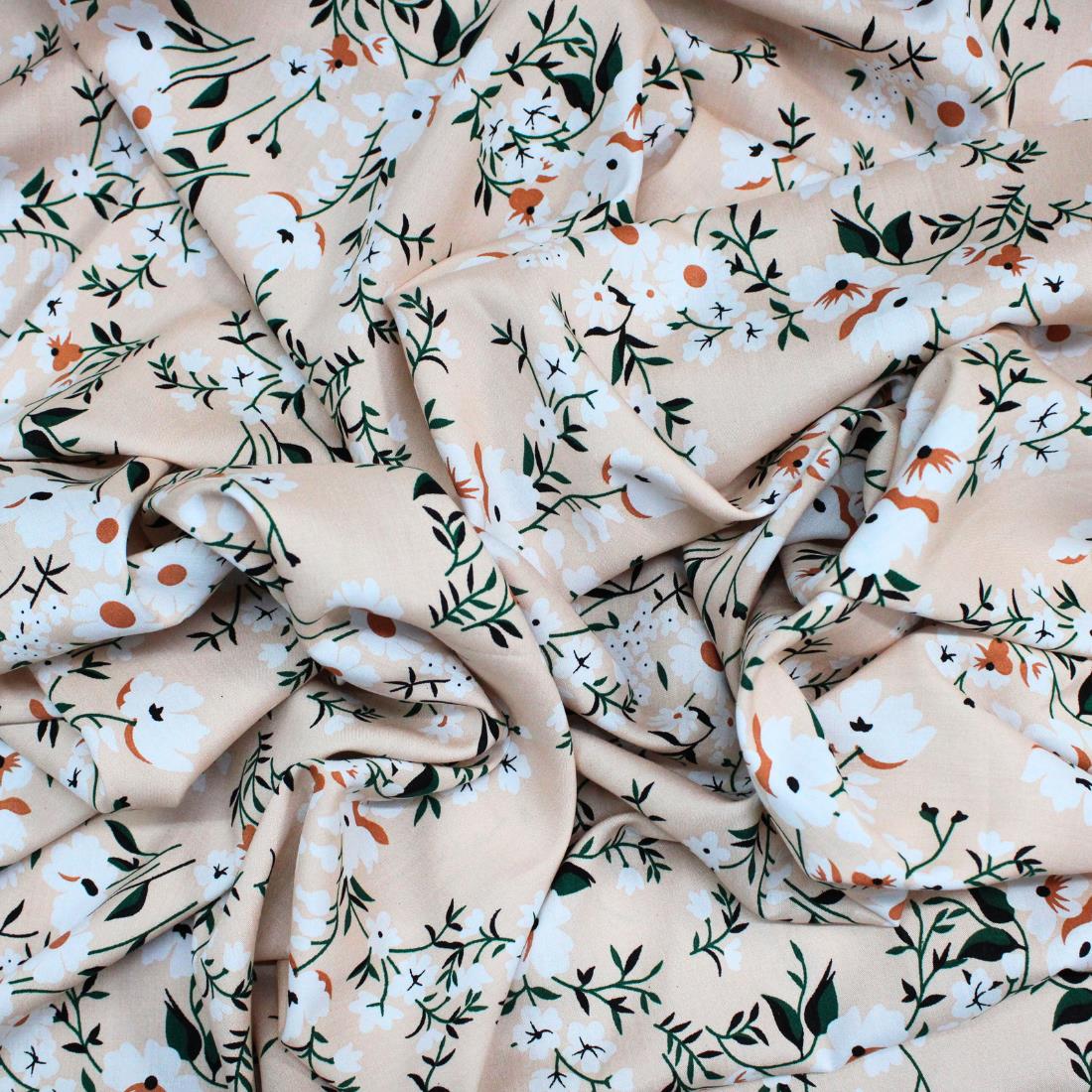 Cream Crepe Printed Viscose Fabric