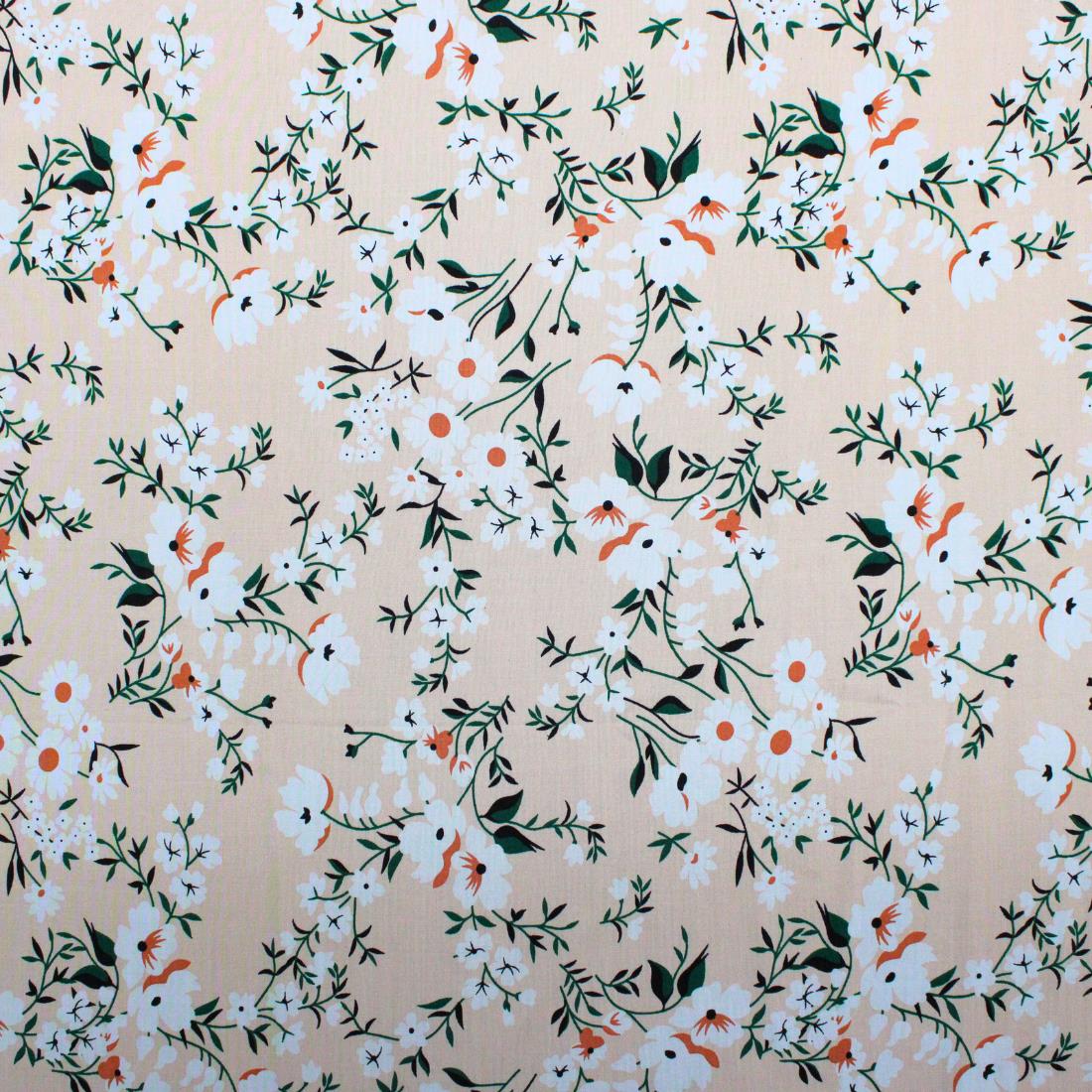 Cream Crepe Printed Viscose Fabric