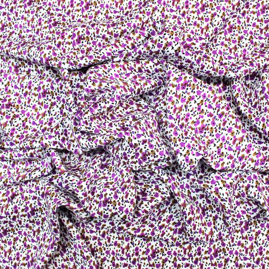 White & Purple Crepe Printed Viscose Fabric
