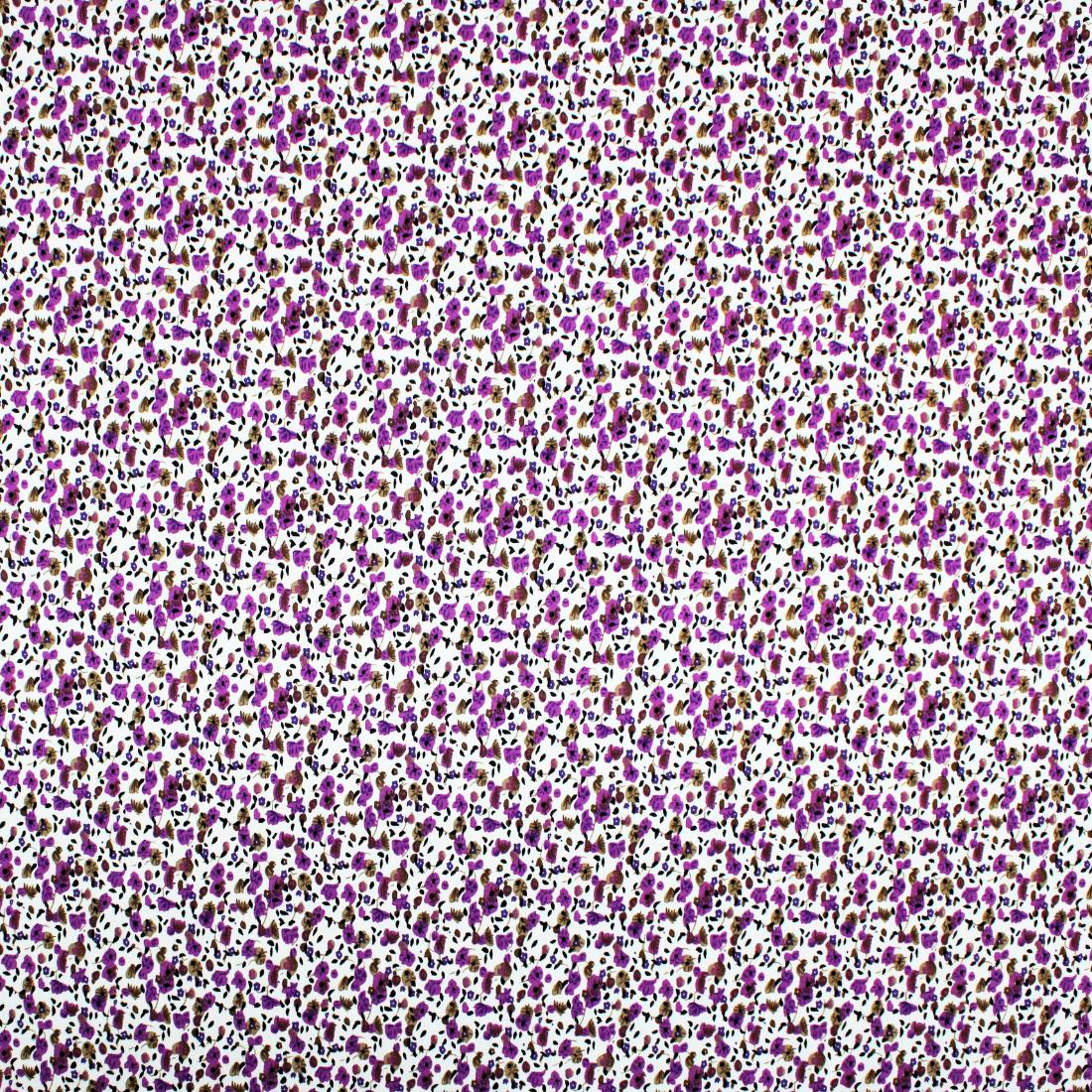 White & Purple Crepe Printed Viscose Fabric