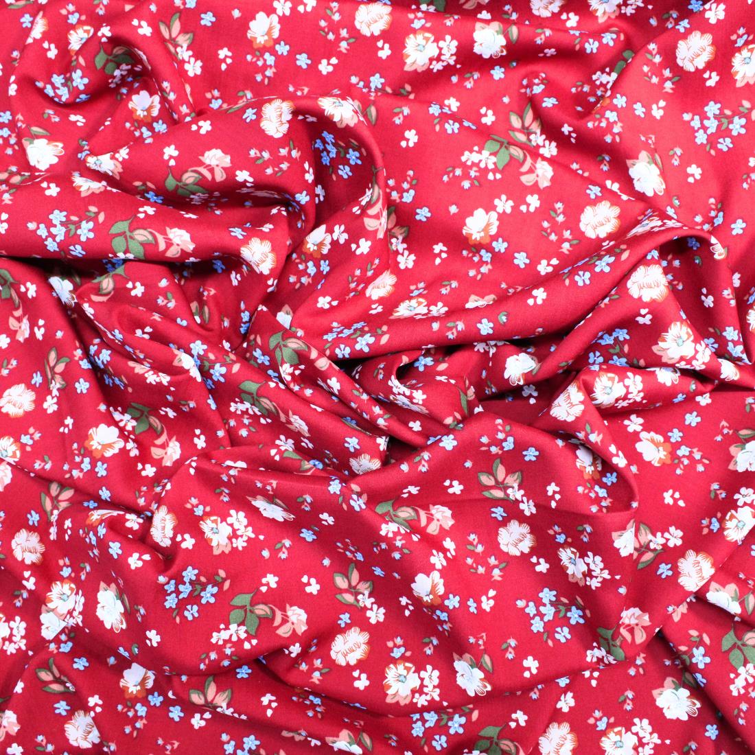 Red Crepe Printed Viscose Fabric