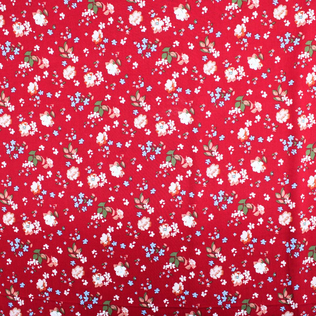 Red Crepe Printed Viscose Fabric