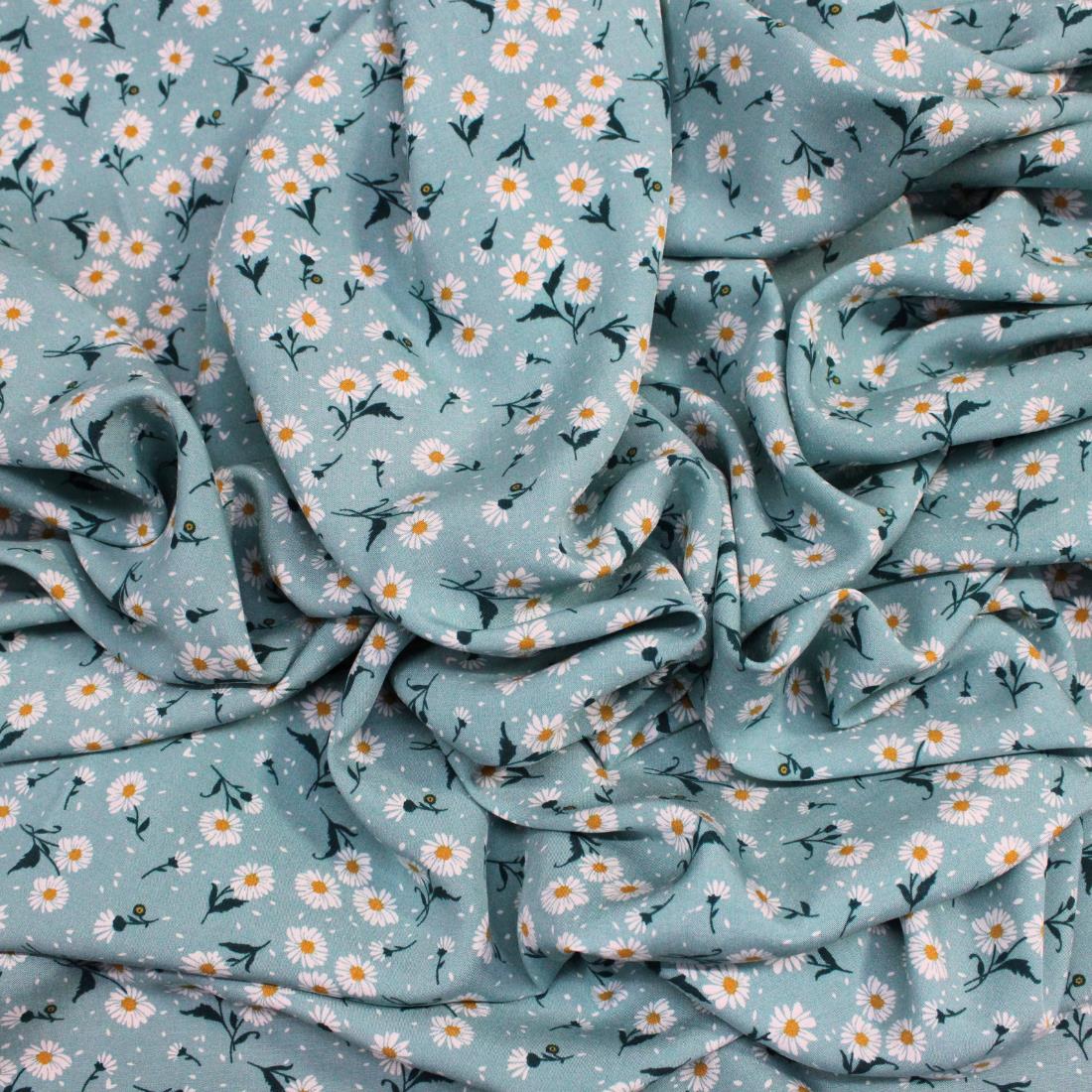 Willow Green Crepe Printed Viscose Fabric