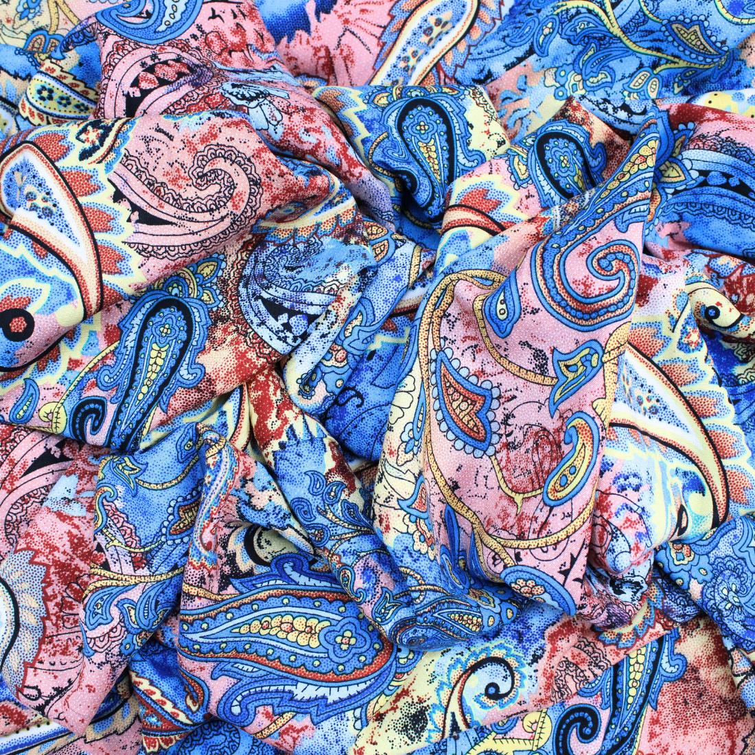 Blue Crepe Printed Viscose Fabric