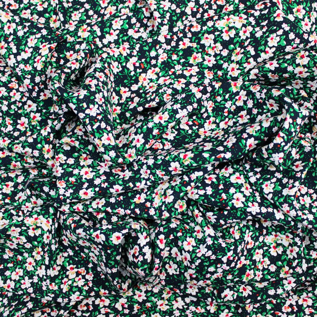Navy Crepe Printed Viscose Fabric