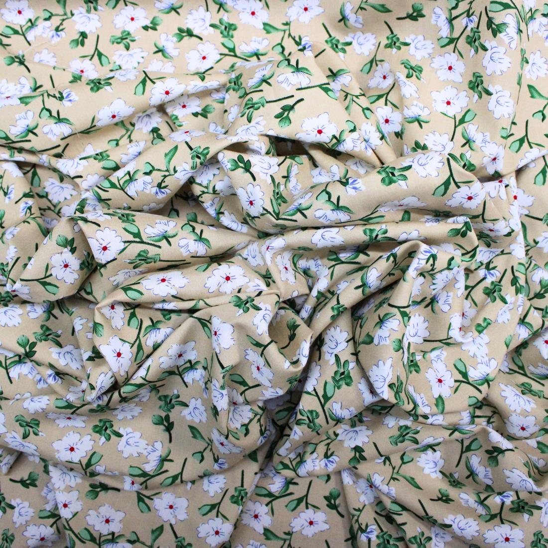 Beige Crepe Printed Viscose Fabric