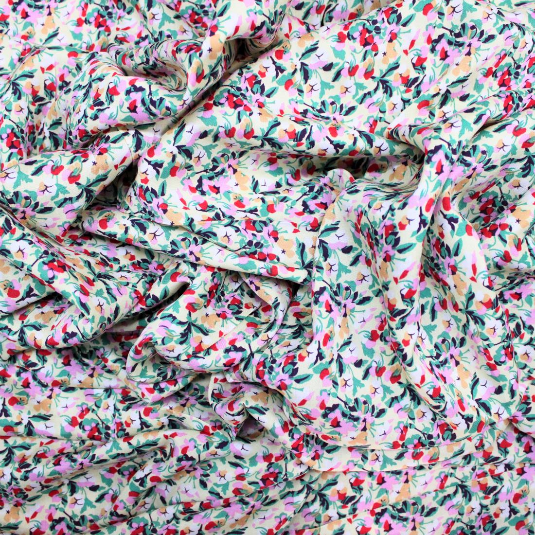 Cream Crepe Printed Viscose Fabric
