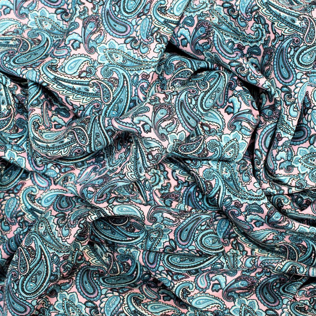 Blue & Pink Crepe Printed Dressmaking Viscose Fabric