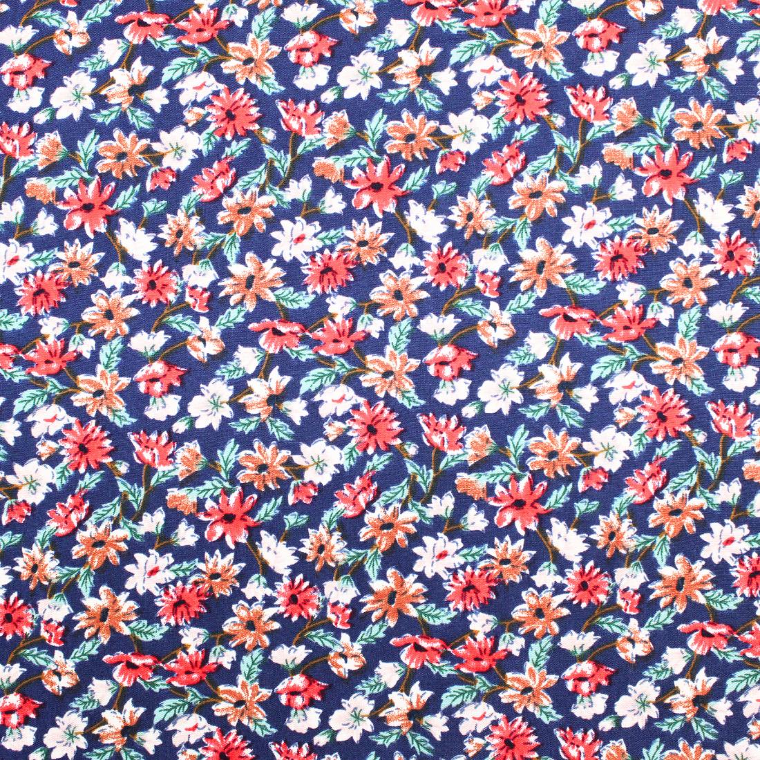 Navy Crepe Printed Dressmaking Viscose Fabric