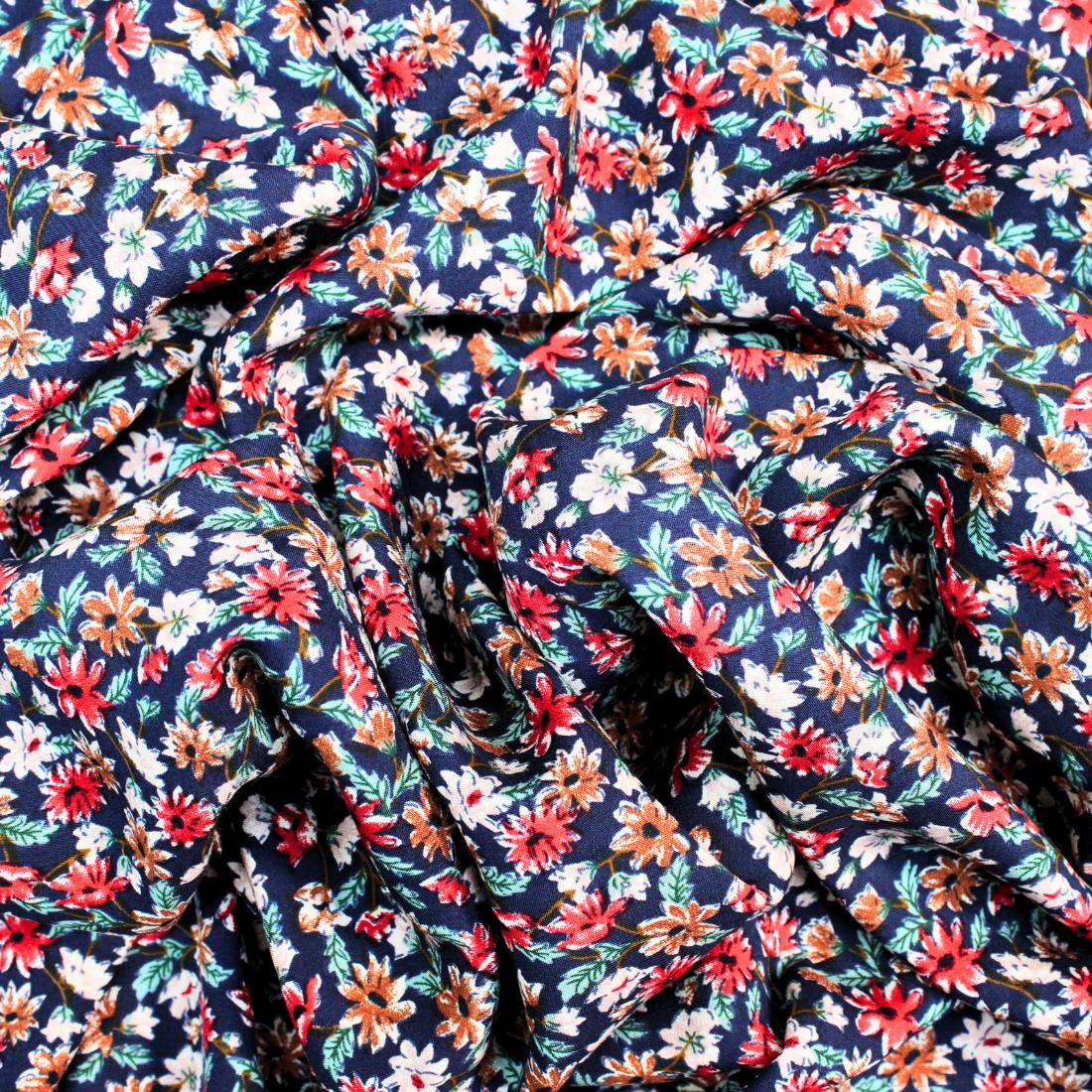 Navy Crepe Printed Dressmaking Viscose Fabric