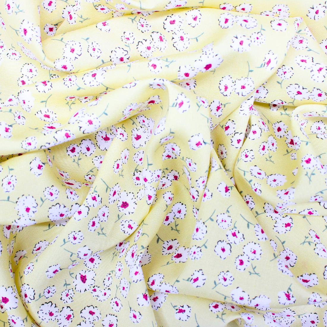 Pale Yellow Crepe Printed Dressmaking Viscose Fabric
