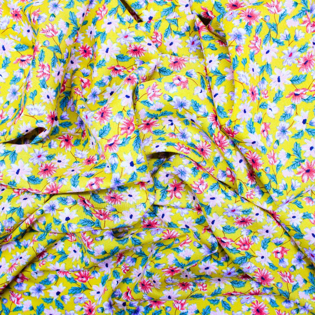Mustard Crepe Printed Dressmaking Viscose Fabric