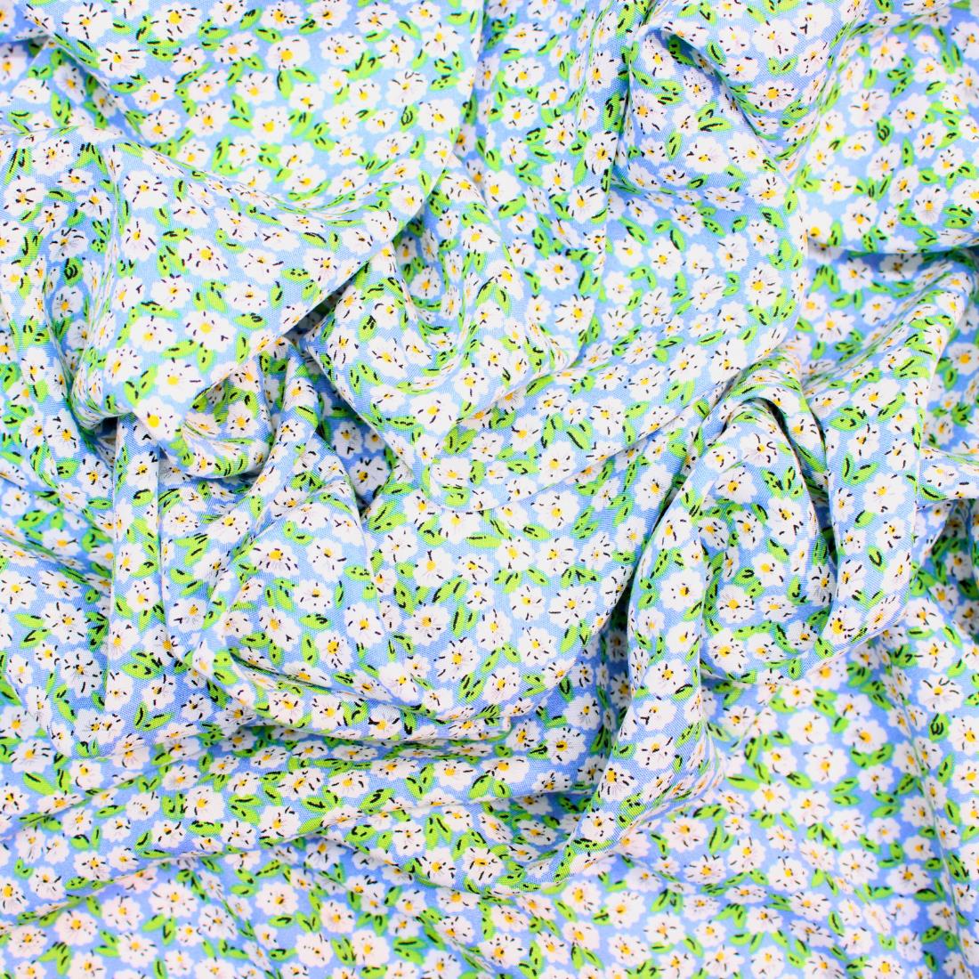 Blue Crepe Printed Dressmaking Viscose Fabric