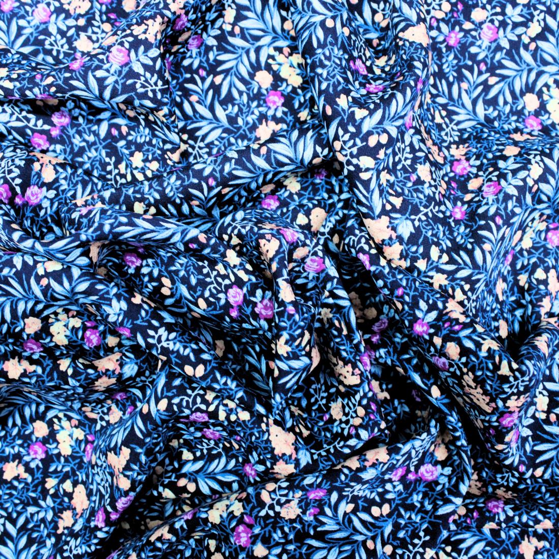 Navy Crepe Printed Dressmaking Viscose Fabric