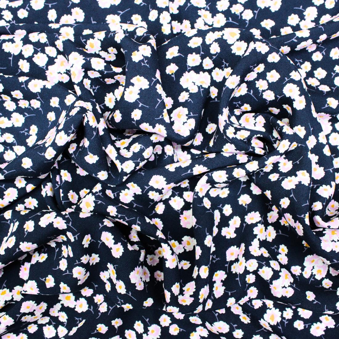 Navy Crepe Printed Dressmaking Viscose Fabric