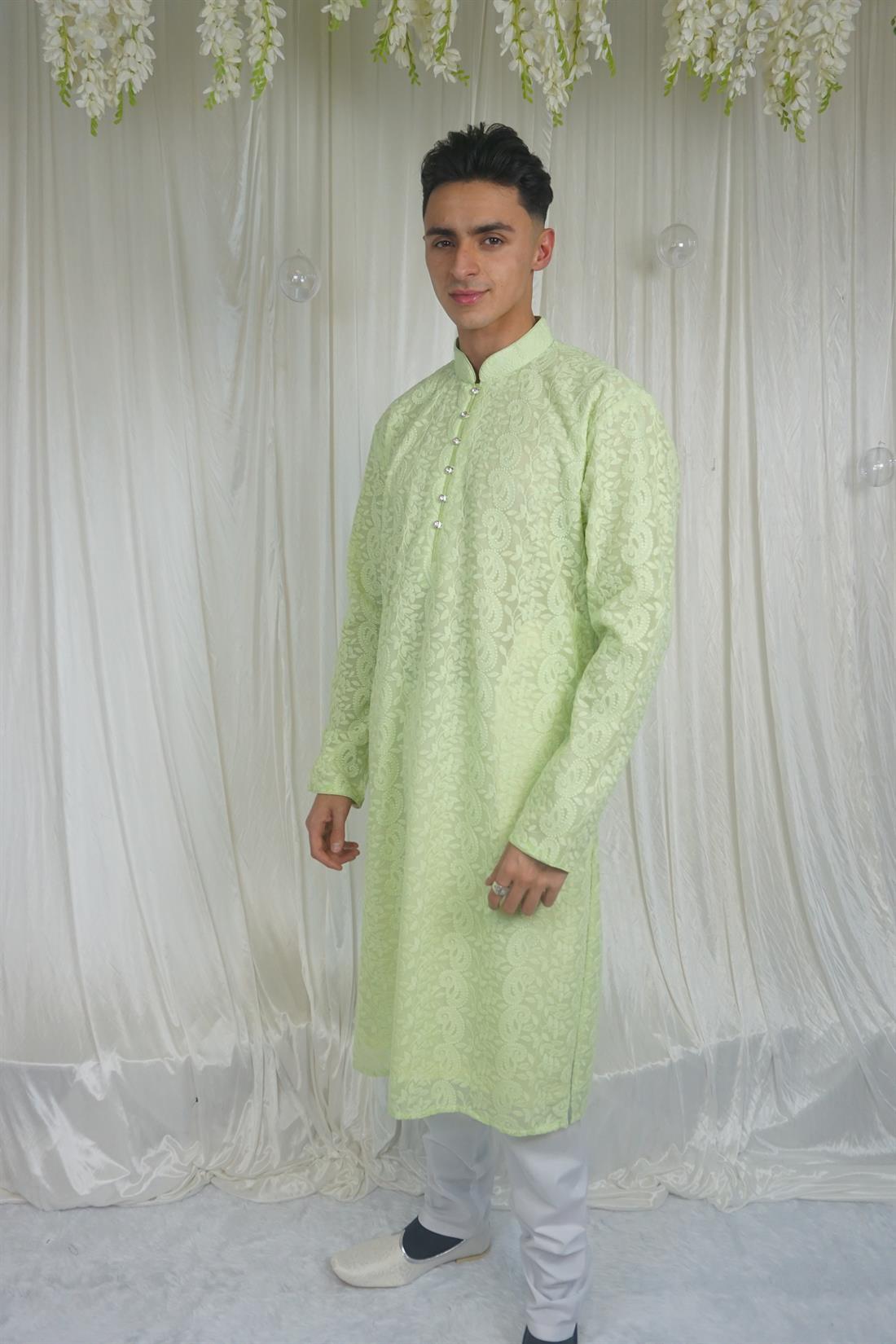 Mint Lucknowi Chicken Kurta with Pyjama
