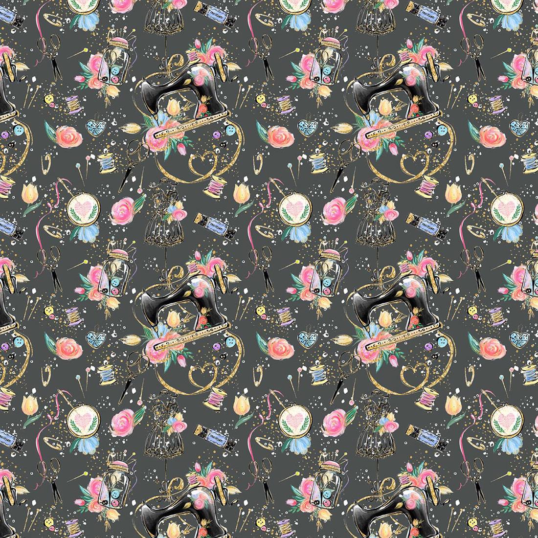 Dark Grey Printed Cotton Fabrics