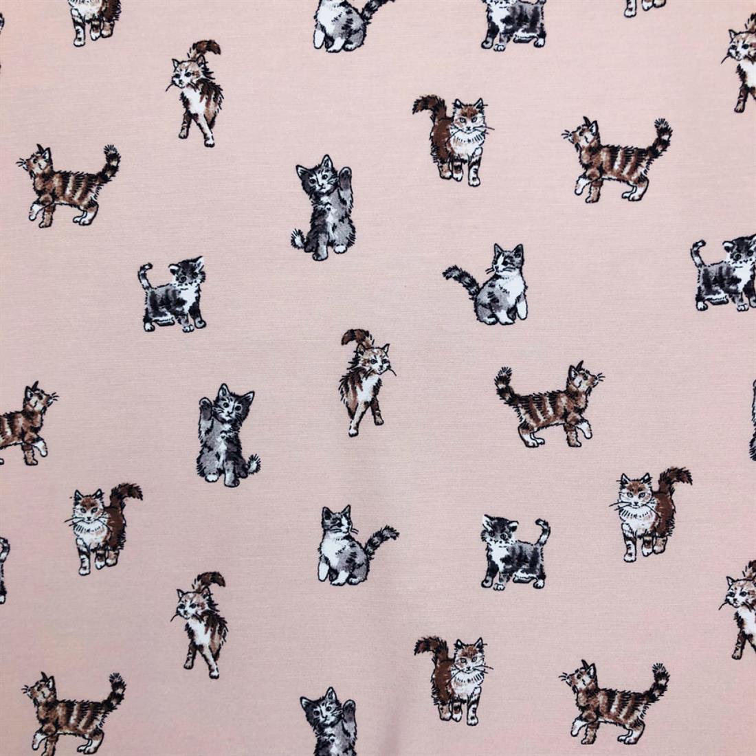 Pink Digital Print Cotton Shabby Cats