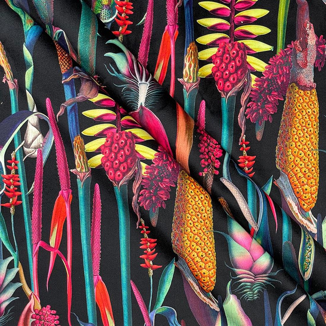 Black Digital Print Botanical Printed Premium Velvet Fabric Plushvelvet Cushions