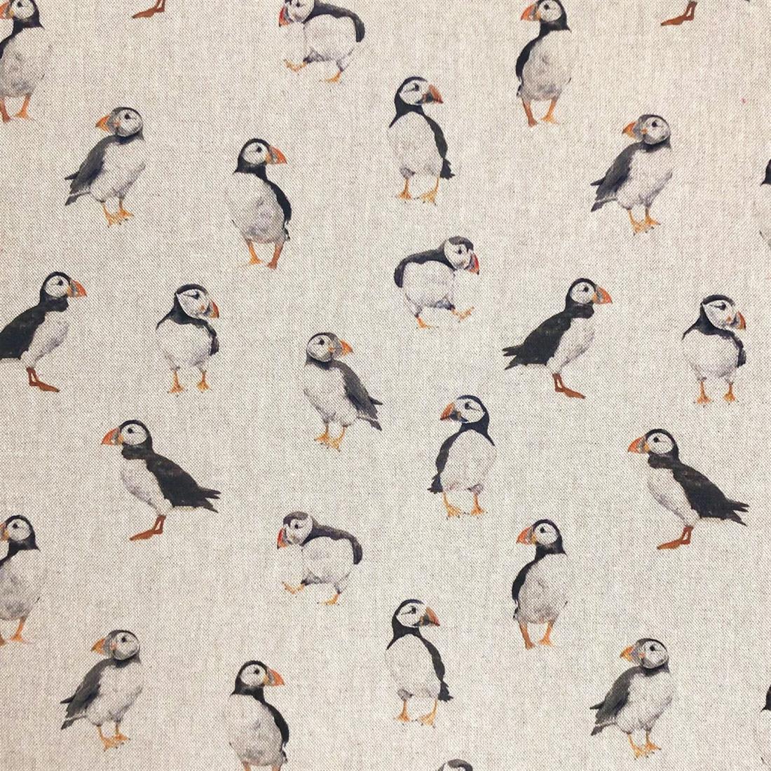Natural Puffins - Quality Cotton Linen Fabric Upholstery Furnishing