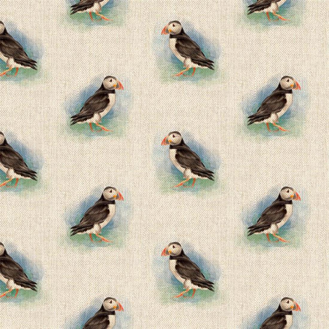 Metre Digital Print Linen Puffin