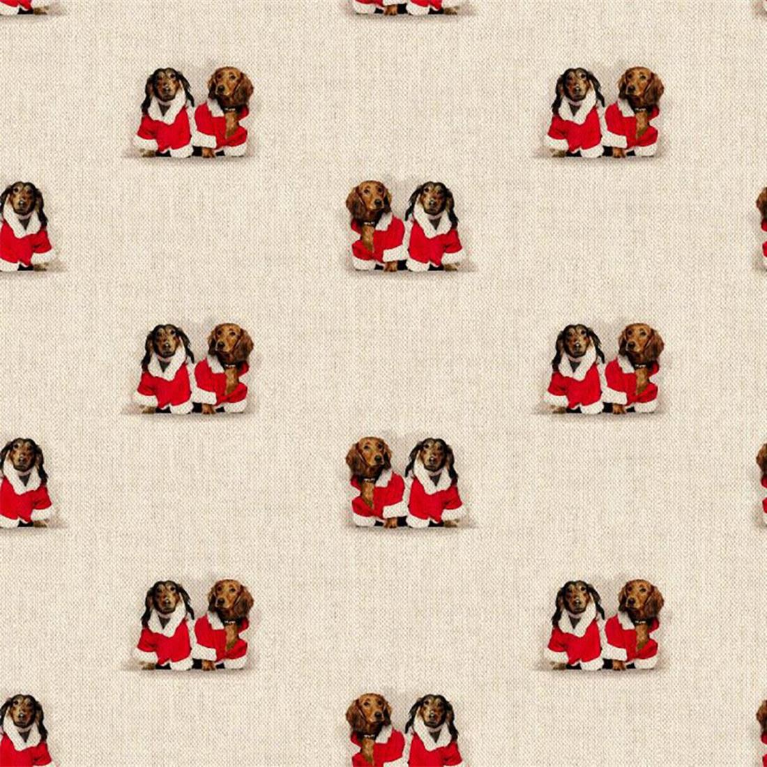 Metre Digital Print Linen Christmas Dachsund