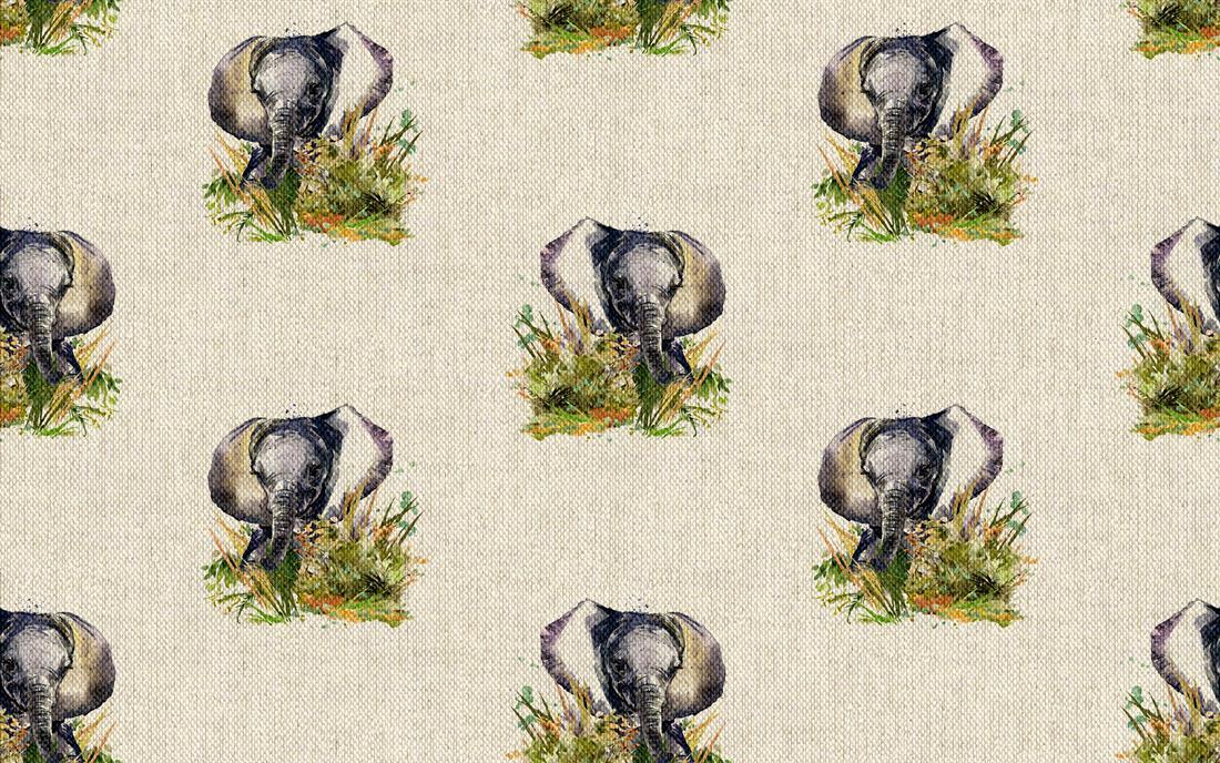 Metre Digital Print Linen Indian Elephant