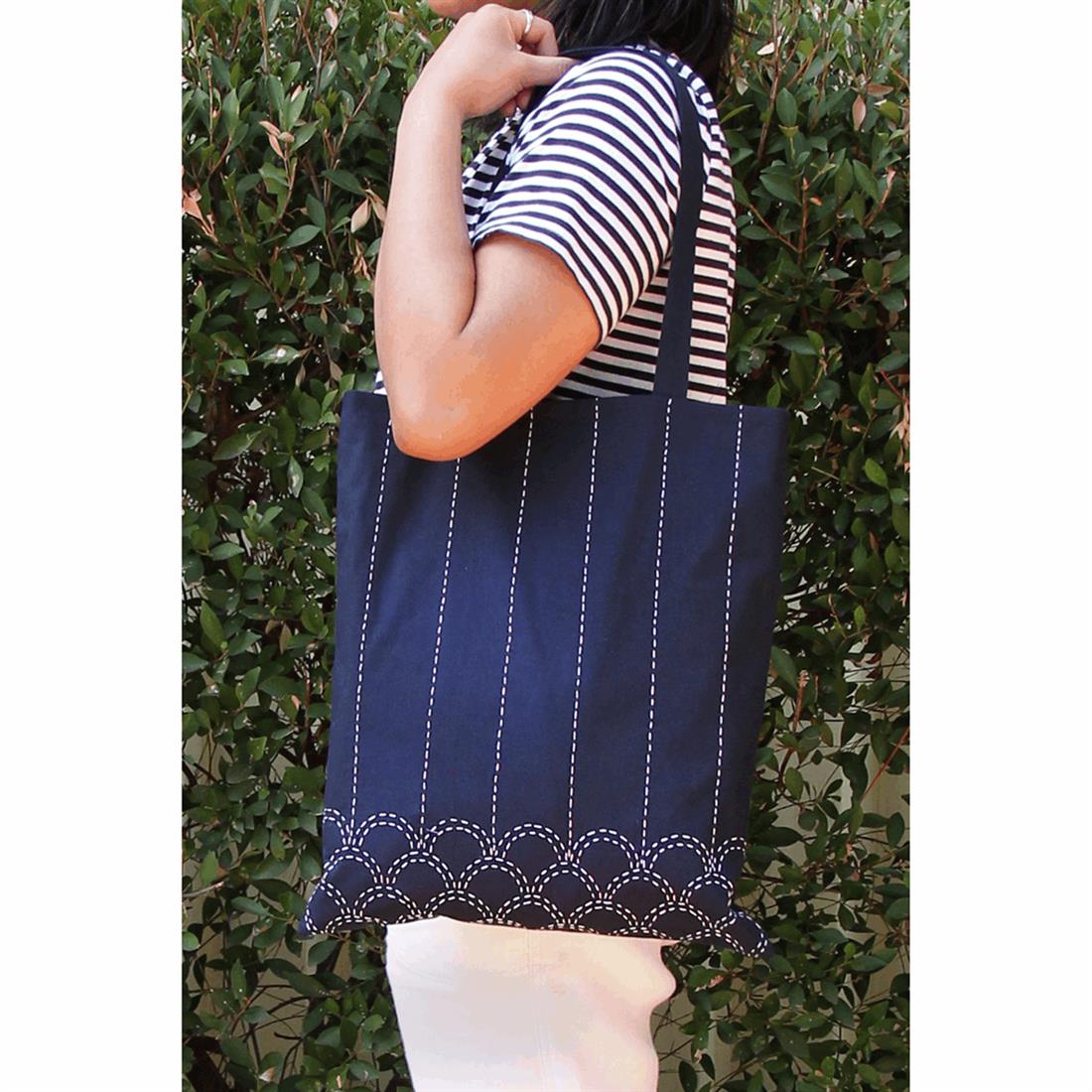Embroidered Cotton Sew Easy Sashiko Tote Bag Kit