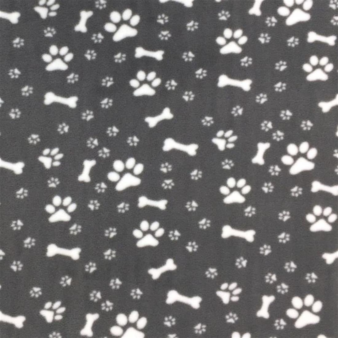Ivory-on-grey Paws & Bones - Printed Anti-Pil Polar Fleece Fabric