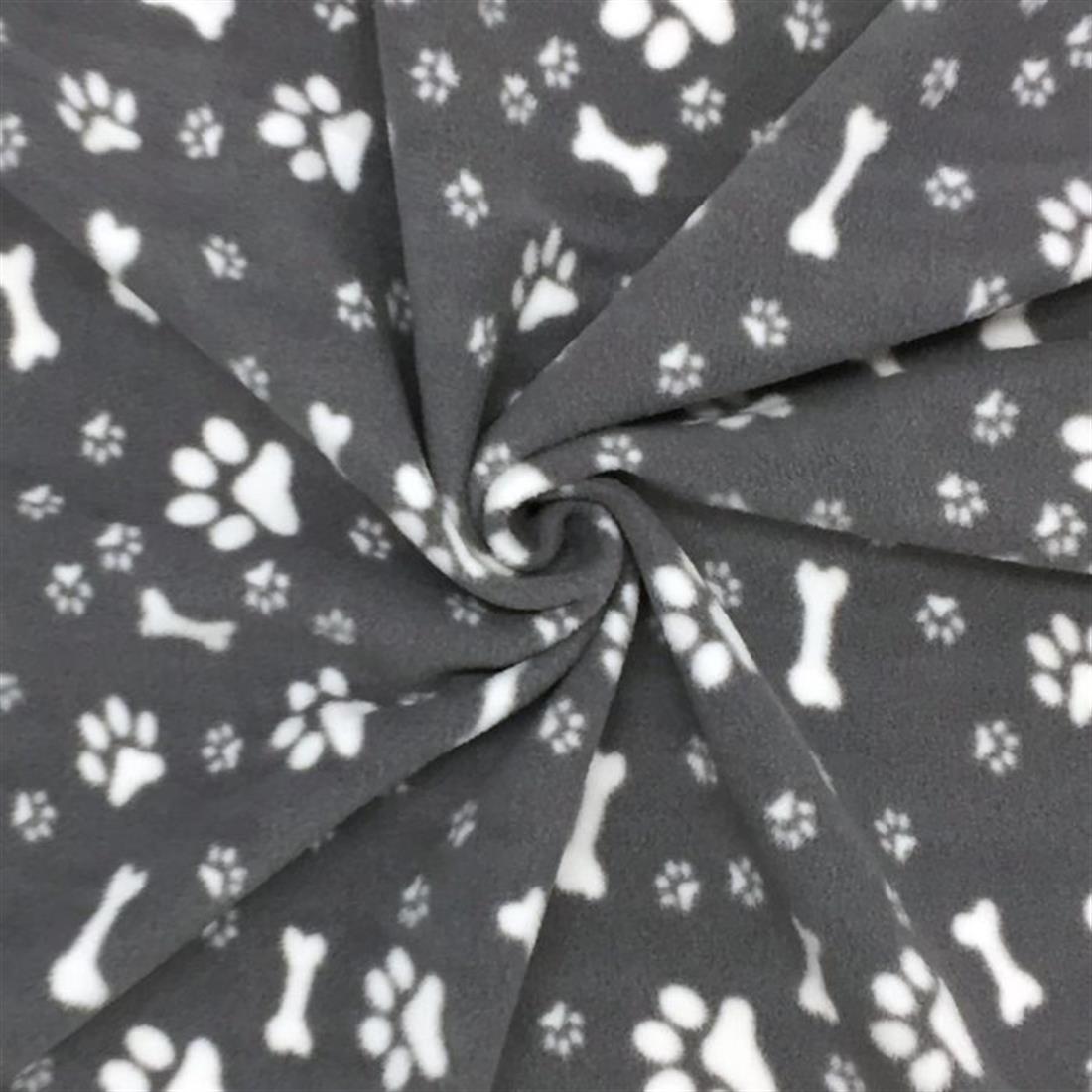 Ivory-on-grey Paws & Bones - Printed Anti-Pil Polar Fleece Fabric