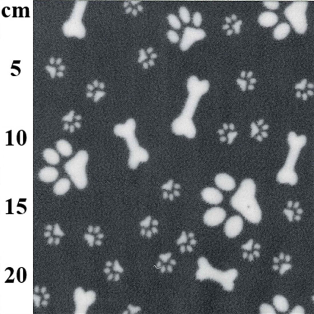 Ivory-on-grey Paws & Bones - Printed Anti-Pil Polar Fleece Fabric