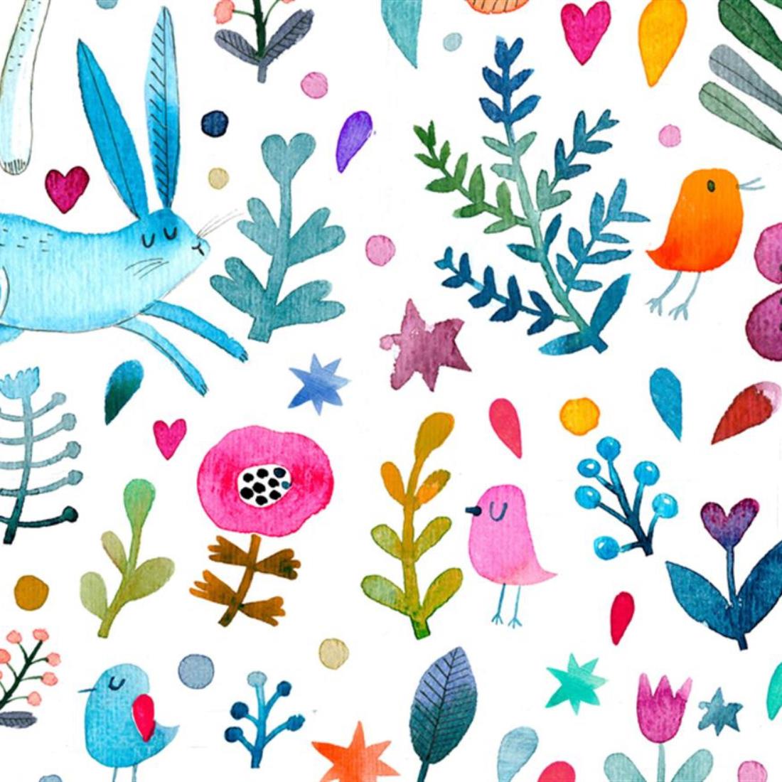 Multicolour Cotton Single Fat Quarter - Forest Rabbit